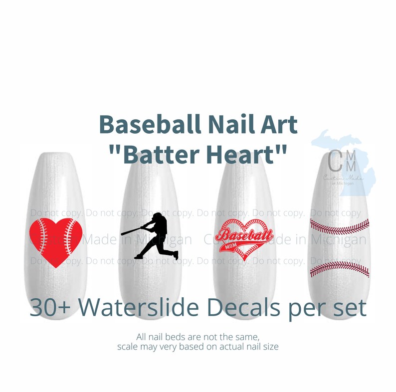 Baseball Nail Art Baseball Nail Decals Baseball Mom Nails Etsy
