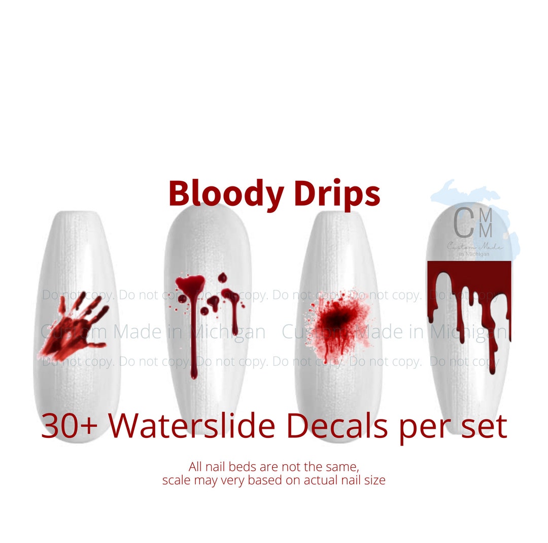 Bloody Nail Art, Blood Drip Nail Decals Halloween Nail Art, Halloween