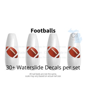 Football Nail Art, Flaming Football nail decals, Football mom nails,  Waterslide Nail Decals Transfers