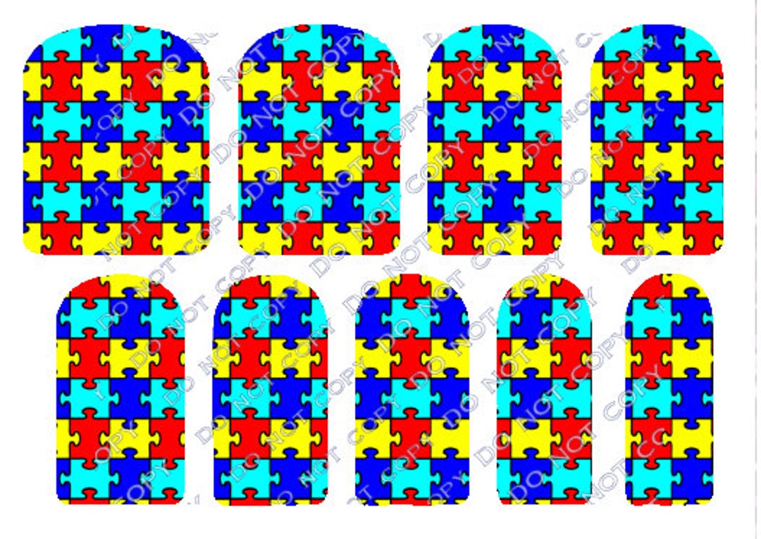 Autism Puzzle Nail Cover Autism Nails Autism Puzzle Full Etsy