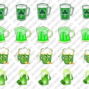 St Patrick's Day Nails, Green Beer Nail Decals, 4 leaf Clover for nails, Lucky Nail Art, Waterslide Nail Decals Transfers