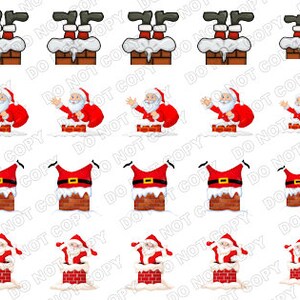 Santa in a Chimney Nail Decals featuring cute Santa Nail Art, Santa in a Chimney, Christmas Santa, Holiday Nail, Christmas Nails