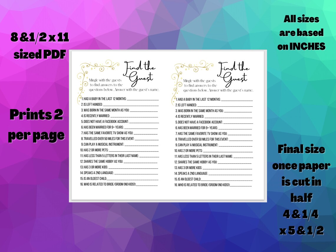 PARTY Printable Game FIND the GUEST Digital Download - Etsy