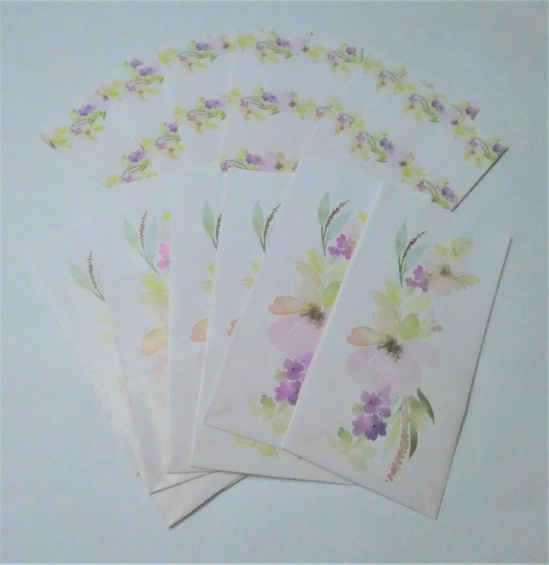 Set of 12 Pastel Paper Crafts Purple Green Gift Scrapbooking Watercolor Flowers Pink Floral Paper Bags Junk Journal