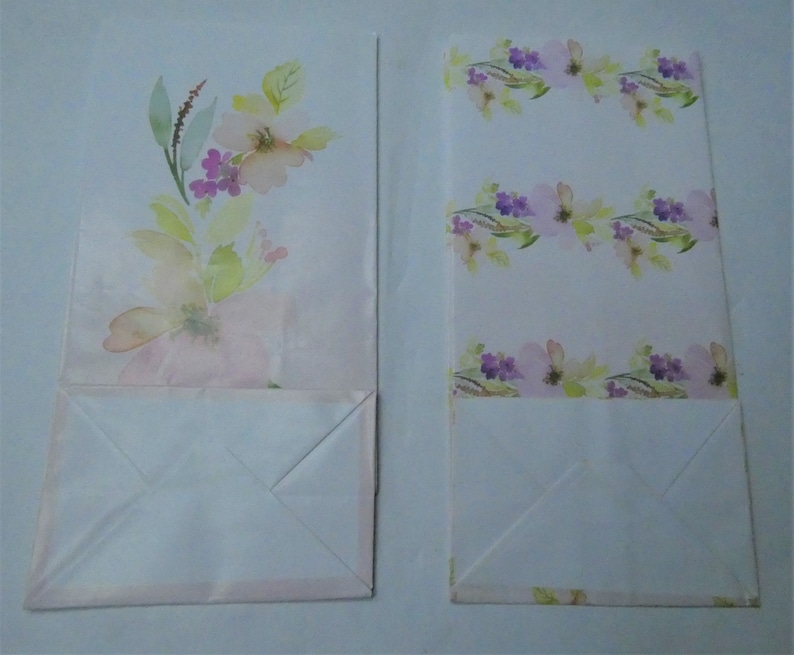 Set of 12 Pastel Paper Crafts Purple Green Gift Scrapbooking Watercolor Flowers Pink Floral Paper Bags Junk Journal