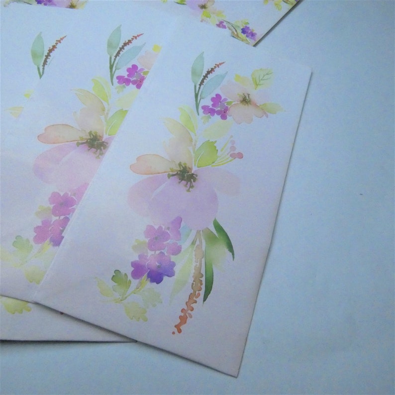 Set of 12 Pastel Paper Crafts Purple Green Gift Scrapbooking Watercolor Flowers Pink Floral Paper Bags Junk Journal