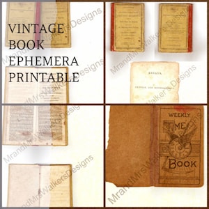Vintage Book Printable Digital Fussy Cut Ephemera Junk Journal Paper Aged Paper Collage