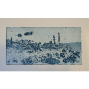 Cababir,Haifa, original aquatint etching