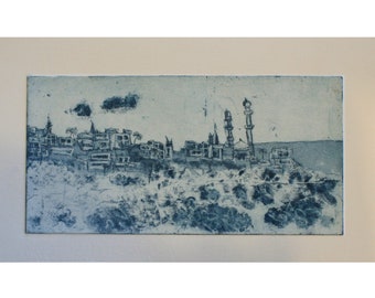 Cababir,Haifa, original aquatint etching