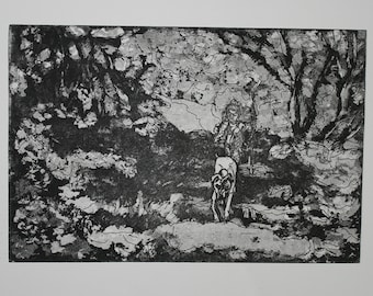 In the forest, original aquatint etching