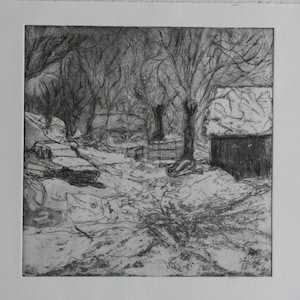 snow, original aquatint etching