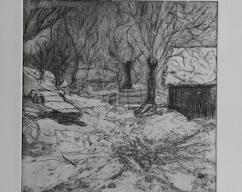nieve, aguatinta original grabado