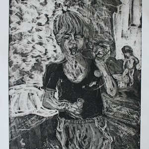 childhood, original aquatint etching