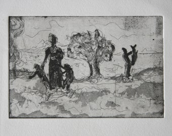 Sculptures Garden, original aquatint etching