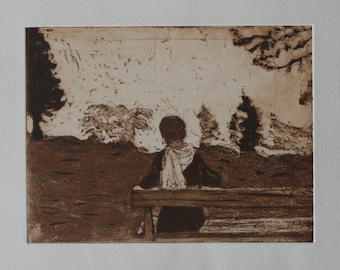 Contemplation, original aquatint etching