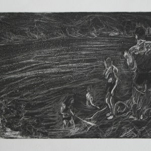 bathing, original aquatint etching