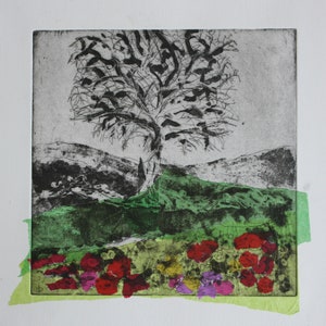 Blossom in the desert, original aquatint etching