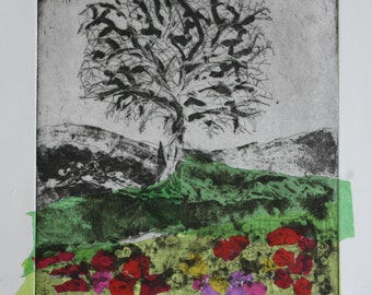 Blossom in the desert, original aquatint etching