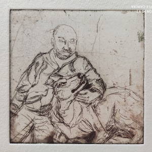 A man and his dog, original etching