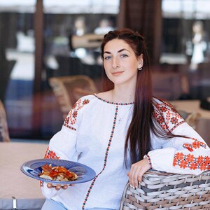 Ukrainian vyshyvanka blouse, Ukrainian embroidered blouse, Vyshyvanka bohemian ethnic shirt boho chic peasant top Linen Shirt For Her