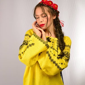 Ukrainian vyshyvanka blouse, Ukrainian embroidered blouse, Vyshyvanka bohemian ethnic shirt boho chic peasant top Linen Shirt For Her