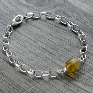 Citrine Silver Bracelet, Raw Gemstone Bracelet, Sterling Silver Geode Bracelet, Dainty Bracelet, Gift For Her, Sweet 16 Gift, Gift For Girl