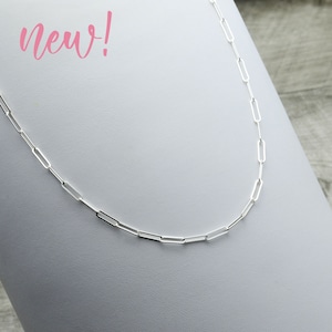 Büroklammer-Halsband-Halskette aus Sterlingsilber, zierlich, 40 cm Länge, 2,8 mm Breite, Karabinerverschluss