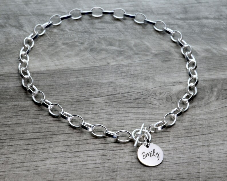 Toggle Clasp Sterling Silver Choker Necklace Statement Necklace Dangling Choker Name Necklace Christmas Necklace Thick Chain Necklace