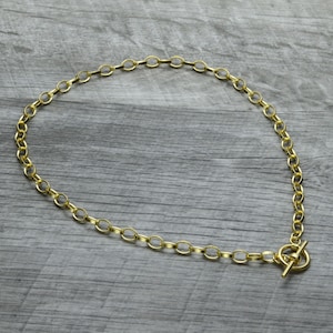 Gold Choker Necklace, Toggle Choker, Yellow Gold Charm Necklace, Statement Necklace, Thick Chain Necklace, Toggle Clasp