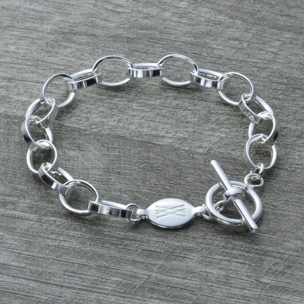 Sterling Silber Bettelarmband, klobiges Rolo-Gliederarmband, italienisches Bettelarmband, klassisches Kettenarmband, Küstengroßmutter