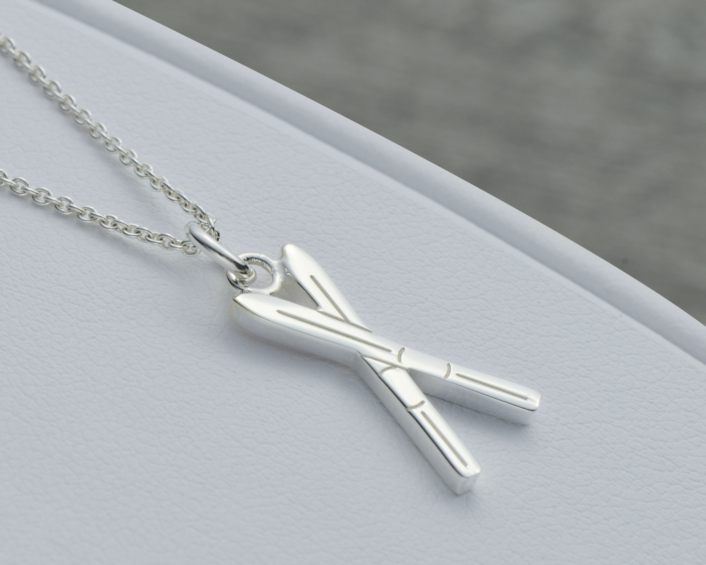 Skiing ski Snow Sports 3D Charm Pendant Sterling Silver Jewelry Cross-Country 