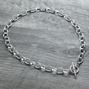 Sterling Silver Choker Necklace, Dangling Choker, Chunky Toggle Necklace, Thick Chain Statement Choker, Toggle Clasp Closure
