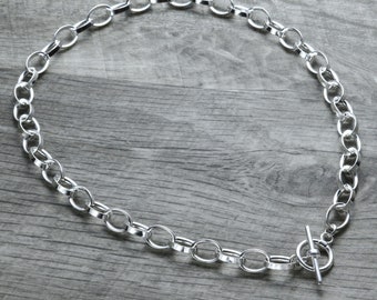 Sterling Silver Choker Necklace, Dangling Choker, Chunky Toggle Necklace, Thick Chain Statement Choker, Toggle Clasp Closure