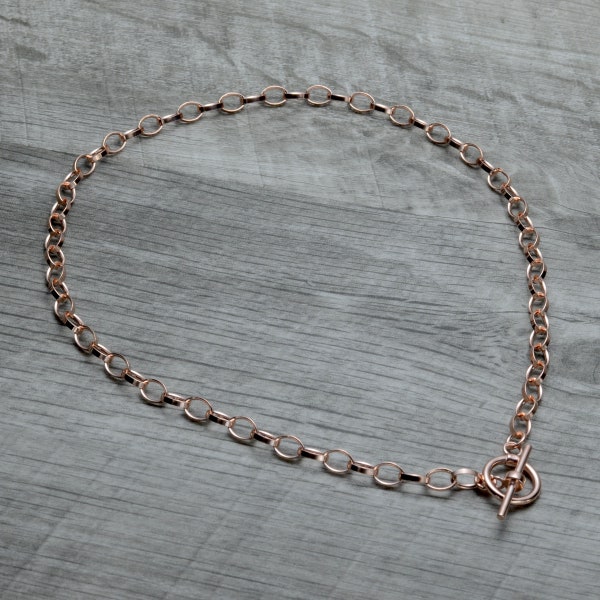 Rose Gold Choker Necklace, Toggle Choker, Rose Gold Charm Necklace, Statement Necklace, Thick Chain Necklace, Toggle Clasp