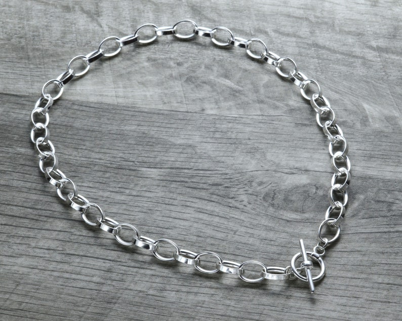 Toggle Clasp Sterling Silver Choker Necklace Statement Necklace Dangling Choker Name Necklace Christmas Necklace Thick Chain Necklace