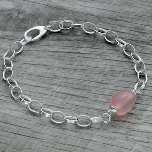 Pink Chalcedony Bracelet, Sterling Silver Geode Bracelet, Gemstone Bracelet, Beachy Bracelet, Dainty Bracelet, Gift For Her, Sweet 16 Gift