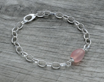 Pink Chalcedony Bracelet, Sterling Silver Geode Bracelet, Gemstone Bracelet, Beachy Bracelet, Dainty Bracelet, Gift For Her, Sweet 16 Gift