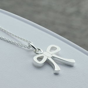 Bow Necklace Sterling Silver, Ribbon Necklace, Little Girls Jewelry, Bridesmaid Necklace, Bridal Necklace, Simple Necklace