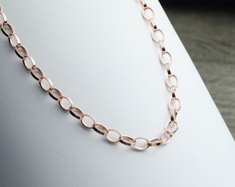 Rose Gold Charm Necklace, Rose Gold Vermeil Chain Necklace,  18" 20" 22" inch solid rolo link, Long Chunky Pendant Necklace