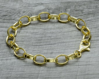 Gold Charm Bracelet, Chunky Charm Bracelet, 18k Gold Vermeil, Gold Plated Bracelet, Statement Chain Bracelet, Lobster Clasp Closure