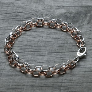 Layered Rose Gold Sterling Silver Charm Bracelet, Mixed Metal Jewelry, Vermeil Charm Bracelet, Chunky Chain Bracelet, Thick Chain Bracelet