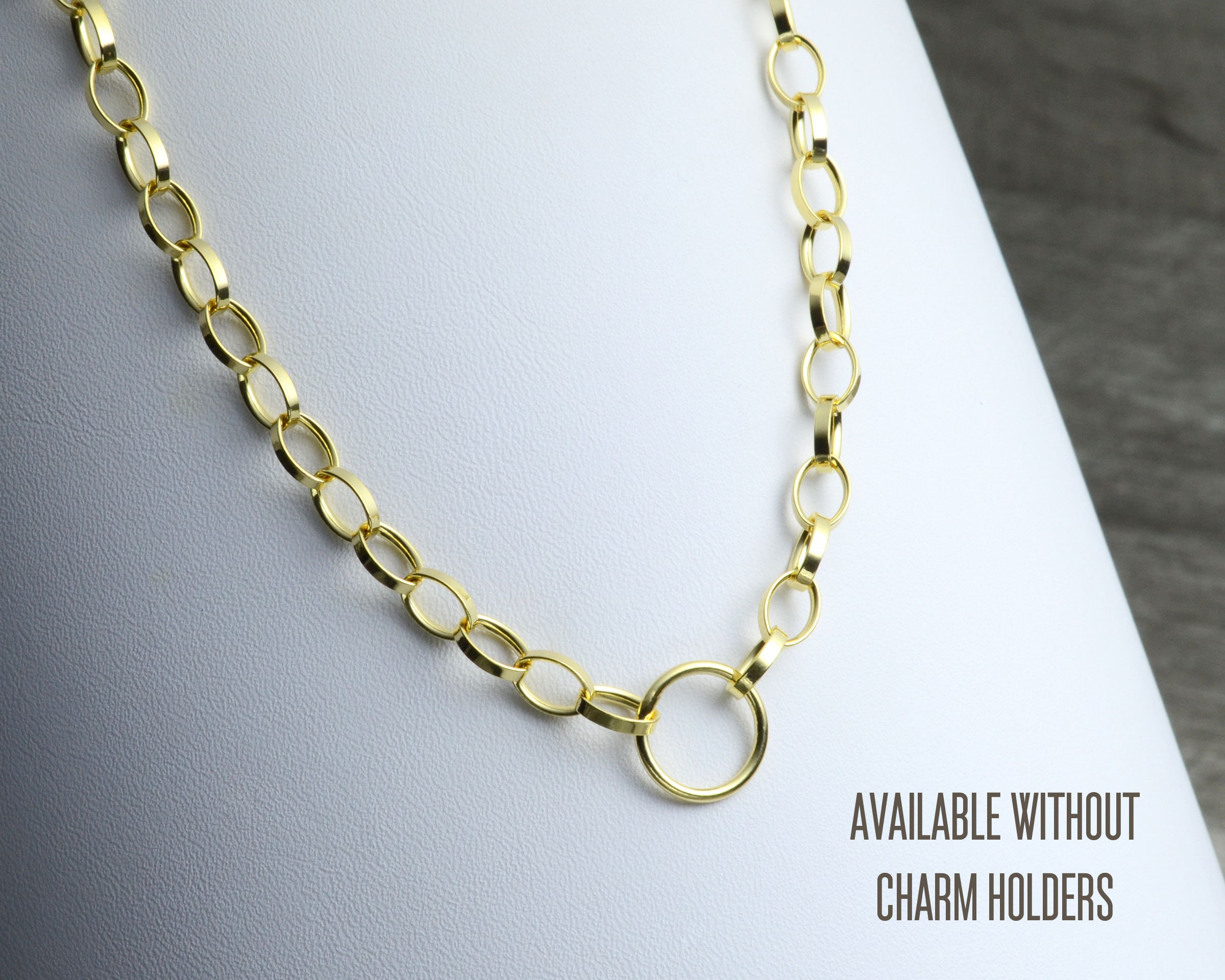 Gold Charm Necklace for Her With 2 Charm Holder Stations