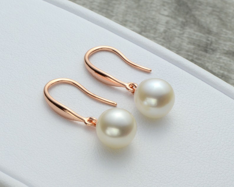 Rose Gold Pearl Earrings Fancy Pearl Christmas Earrings Gold Etsy