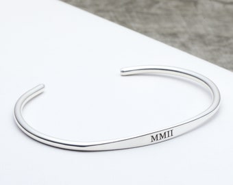 Personalized Cuff Bracelet in Sterling Silver, 2.8mm Wire Cuff, Flat Front