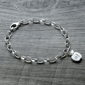 Personalized Apple Bracelet, Sterling Silver Apple Charm Bracelet, Engraved Personalized Teacher Gift, Dainty Teacher Retirement Gift