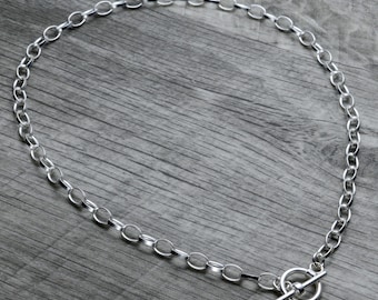 Sterling Silver Choker Necklace, Toggle Choker, Silver Charm Necklace, Statement Necklace, Thick Chain Necklace, Toggle Clasp