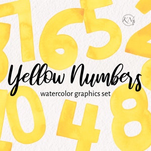 Gele aquarel nummers clipart - PNG Instant Download - Number Graphics - Handgeschilderd - Aquarel Graphics - Verjaardagsfeestje