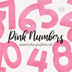 Pink Watercolor Numbers Clipart - PNG Instant Download - Number Graphics - Hand-painted - Watercolor Graphics - Birthday Party Clipart