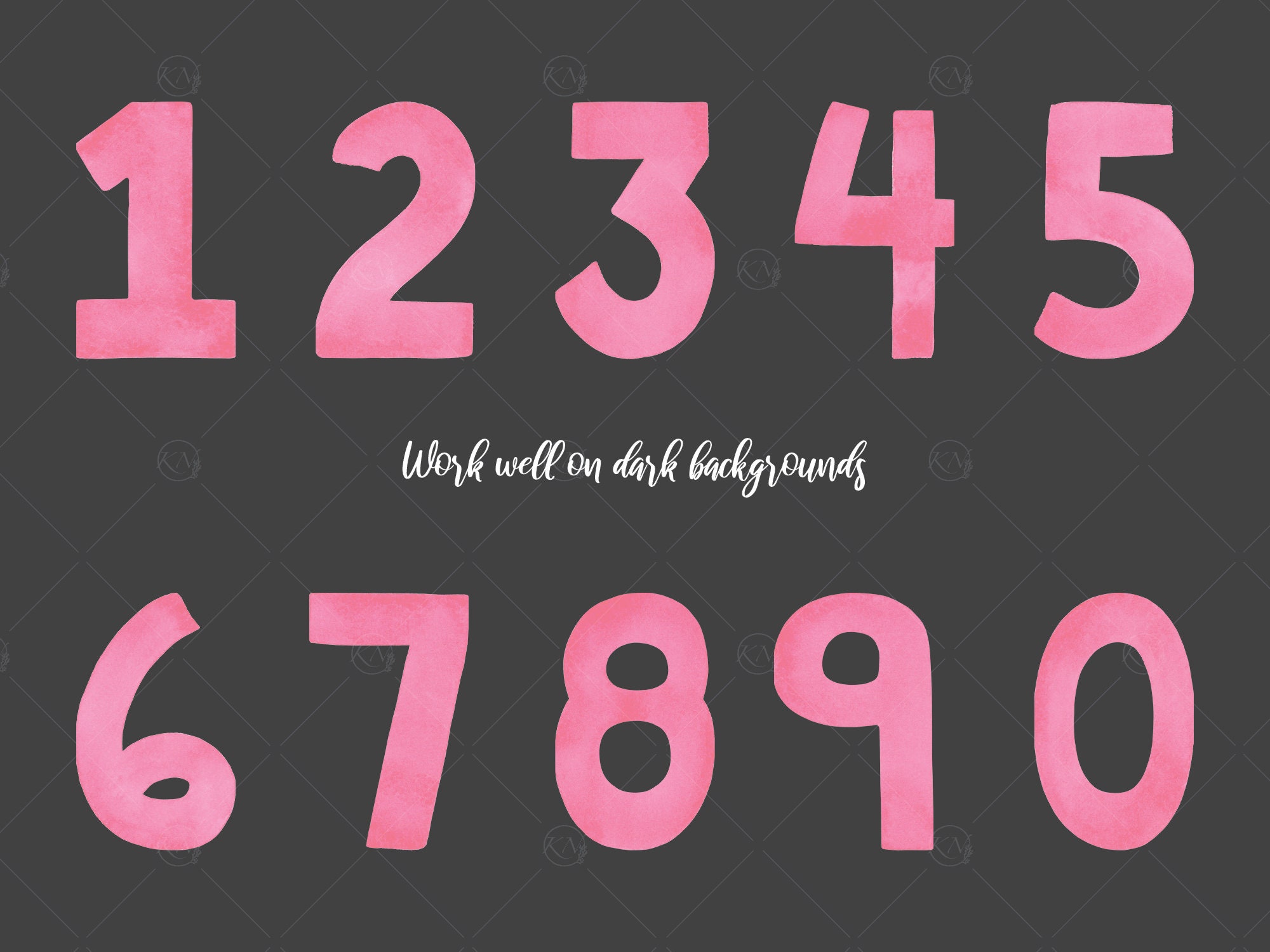 Pink Numbers/drawing Pink Watercolor Number Clipart – Hand-painted Graphics (PNG Instant ...