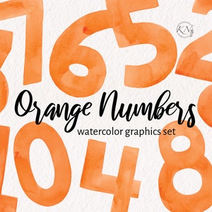 Orange Watercolor Numbers Clipart - PNG Instant Download - Number Graphics - Hand-painted - Watercolor Graphics - Birthday Party Clipart